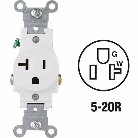 LEVITON 20A White Commercial Grade 5-20R Shallow Single Outlet S12-5801-KWS
